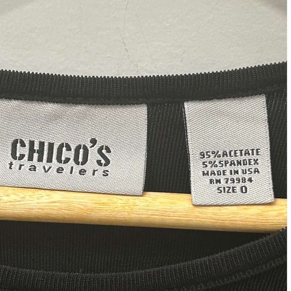 Chico's Travelers Black Crew Neck Tee Womens Size 0 XS 2-4 Acetate Stretch - Picture 2 of 3